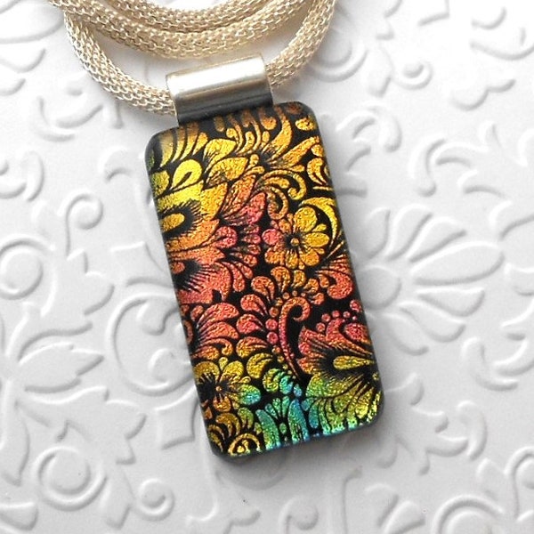 Floral Necklace - Dichroic Fused Glass Pendant - Boho - Dichroic Glass - Fused Glass - Dichroic Jewelry - Hawaiian Jewelry 6307