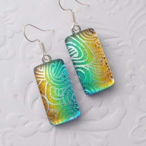 Blue Green Earrings - Dichroic Fused Glass Earrings - Dichroic Earrings - Dichroic Jewelry - Bohemian Jewelry - Boho Earrings 2688