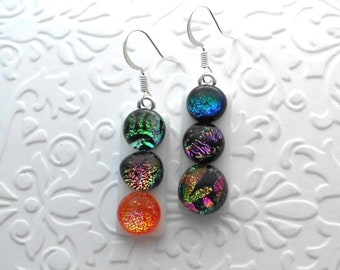 Glass Ball Earrings - Dichroic Fused Glass Earrings - Dichroic Earrings - Dichroic Jewelry - Fused Glass - Hippie Earrings D3455