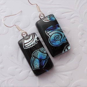 Seashell Earrings - Ocean Beach Jewelry - Dichroic Fused Glass Earrings - Dichroic Earrings - Dichroic Jewelry - Bohemian Jewelry 6581