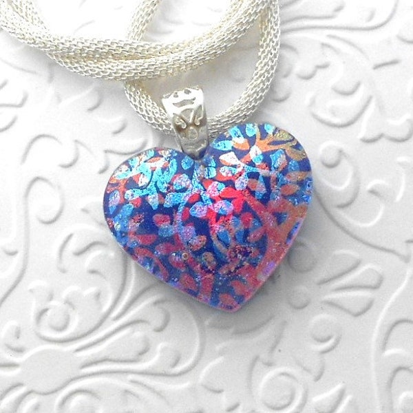 Dichroic Fused Glass Heart Necklace - Heart Necklace - Valentines Gift - Heart Pendant - Bridesmaids Gift - Bohemian Necklace 7552