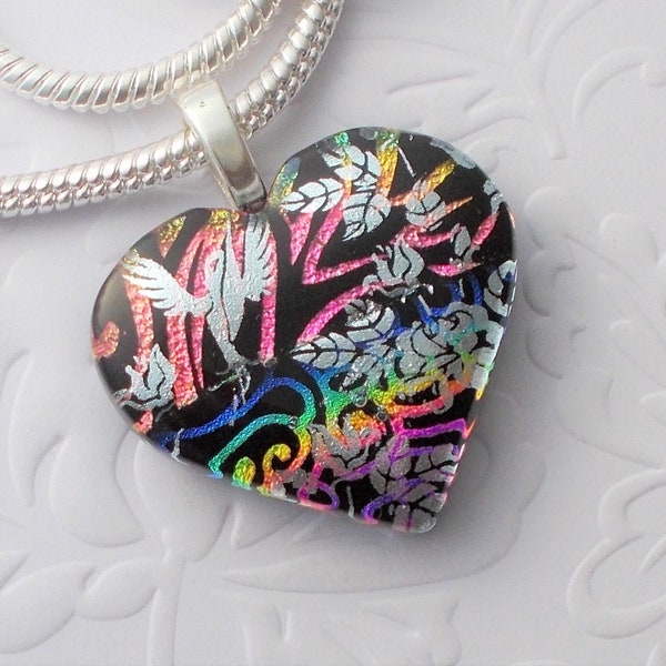 Dichroic Fused Glass Heart Necklace - Mothers Day Gift - Valentines Gift - Heart Pendant - Bridesmaids Gift - Bohemian Neclace X5225