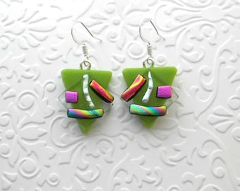 Funky Earrings - Dichroic Fused Glass Earrings - Dichroic Earrings - Dichroic Jewelry - Boho Earrings - Quirky Earrings B3665