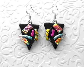 Funky Earrings - Dichroic Fused Glass Earrings - Dichroic Earrings - Dichroic Jewelry - Boho Earrings - Quirky Earrings 1228