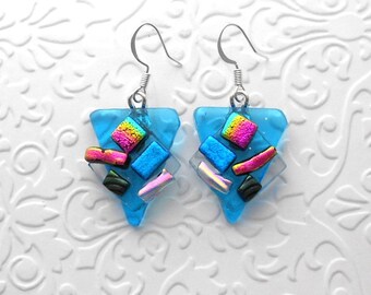 Funky Earrings - Dichroic Fused Glass Earrings - Dichroic Earrings - Dichroic Jewelry - Boho Earrings - Quirky Earrings 4228