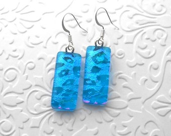 Blue And Pink Earrings - Dichroic Fused Glass Earrings - Dichroic Earrings - Dichroic Jewelry - Bohemian Jewelry - Fused Glass D3855