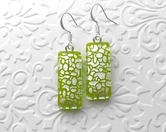 Green And Silver Earrings - Dichroic Fused Glass Earrings - Dichroic Earrings - Dichroic Jewelry - Boho Earrings - Fused Glass D4221