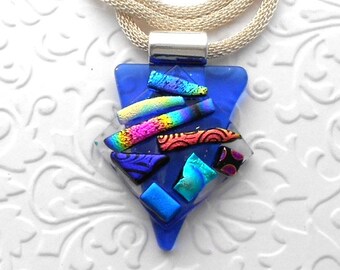 Funky Necklace - Fused Glass Pendant - Boho - Dichroic Glass - Fused Glass - Dichroic Jewelry - Quirky Necklace D3774