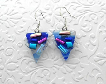 Funky Earrings - Dichroic Fused Glass Earrings - Dichroic Earrings - Dichroic Jewelry - Boho Earrings - Quirky Earrings B2854