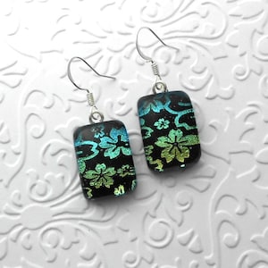 Hawaiian Flower Earrings - Dichroic Fused Glass Earrings - Dichroic Earrings - Dichroic Jewelry - Bohemian - Boho - Hippie Earrings 1544