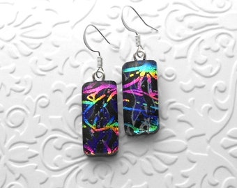 Rainbow Earrings - Dichroic Fused Glass Earrings - Dichroic Earrings - Dichroic Jewelry - Bohemian - Boho Earrings - Fused Glass A8522