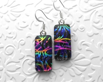 Rainbow Earrings - Dichroic Fused Glass Earrings - Dichroic Earrings - Dichroic Jewelry - Bohemian - Boho Earrings - Fused Glass B2885