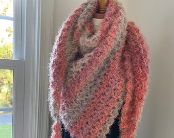 One-Of-a-Kind - Triangular Ombre Structured Shawl with Tassels