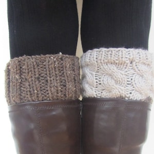 Reversible Hand Knitted Boot Cuffs: Two-Color Cable Knit