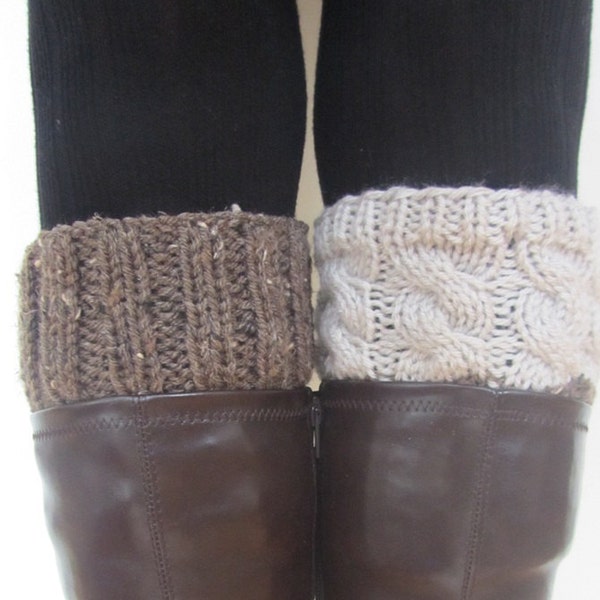 2 IN 1 -  REVERSIBLE Hand Knitted Boot Cuffs - 2 Colors, 2 Patterns - No Seam Line - 28 colors available