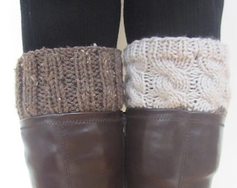 2 IN 1 -  REVERSIBLE Hand Knitted Boot Cuffs - 2 Colors, 2 Patterns - No Seam Line - 28 colors available