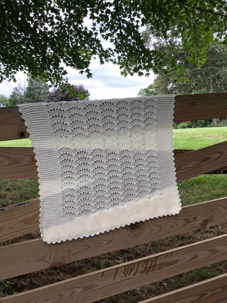 IN STOCK -Heirloom Lace Modern Baby Blanket Off White Baby Gift Hand Knit