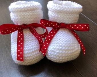 Knitted Baby Booties - Pick your ribbon