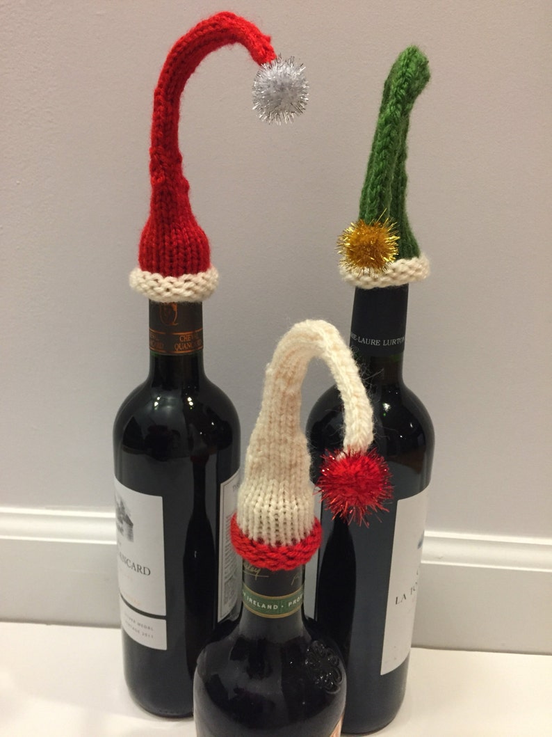 Wine Bottle Hats Set of 3 Unique Holiday Gift Red and Green