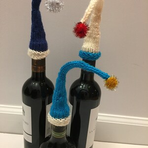 Wine Bottle Hats Set of 3 Unique Holiday Gift Light Blue and Navy
