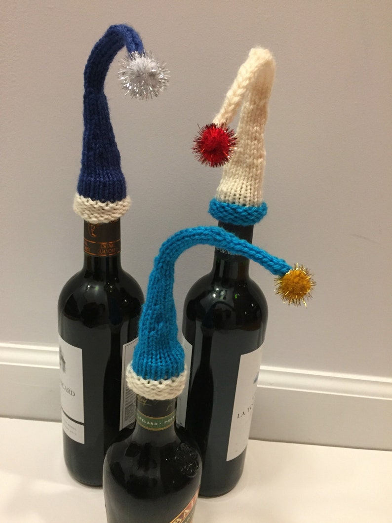 Wine Bottle Hats Set of 3 Unique Holiday Gift Light Blue and Navy