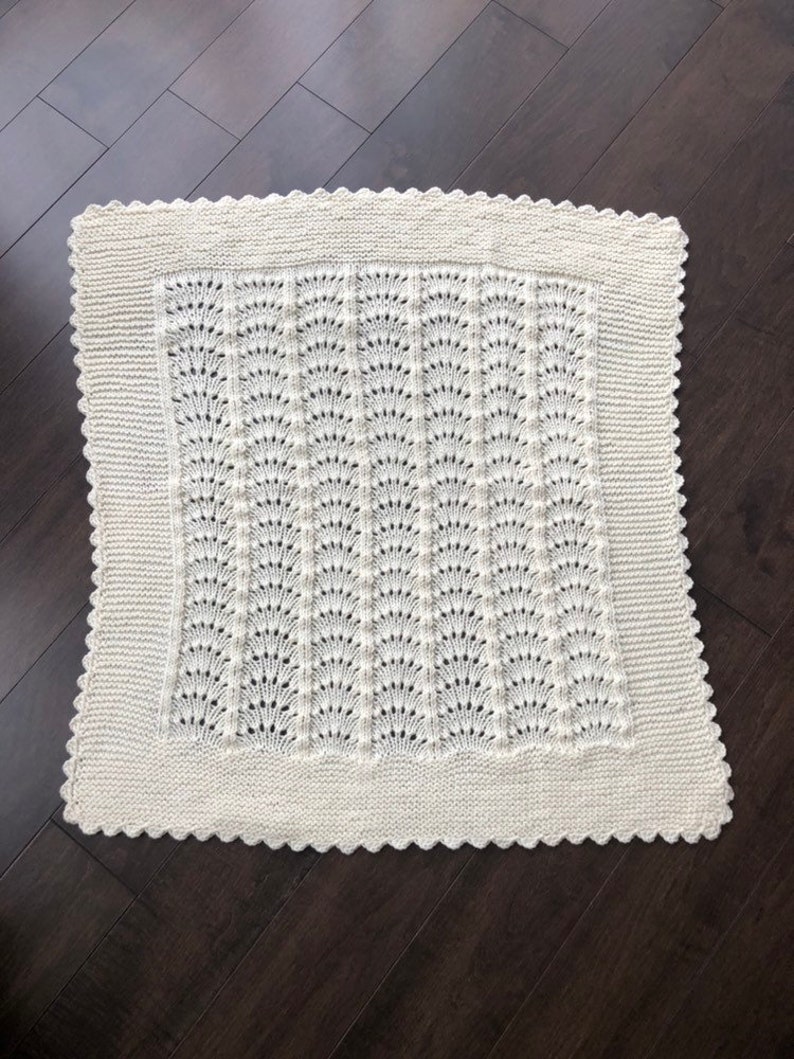 IN STOCK -Heirloom Lace Modern Baby Blanket Off White Baby Gift Hand Knit