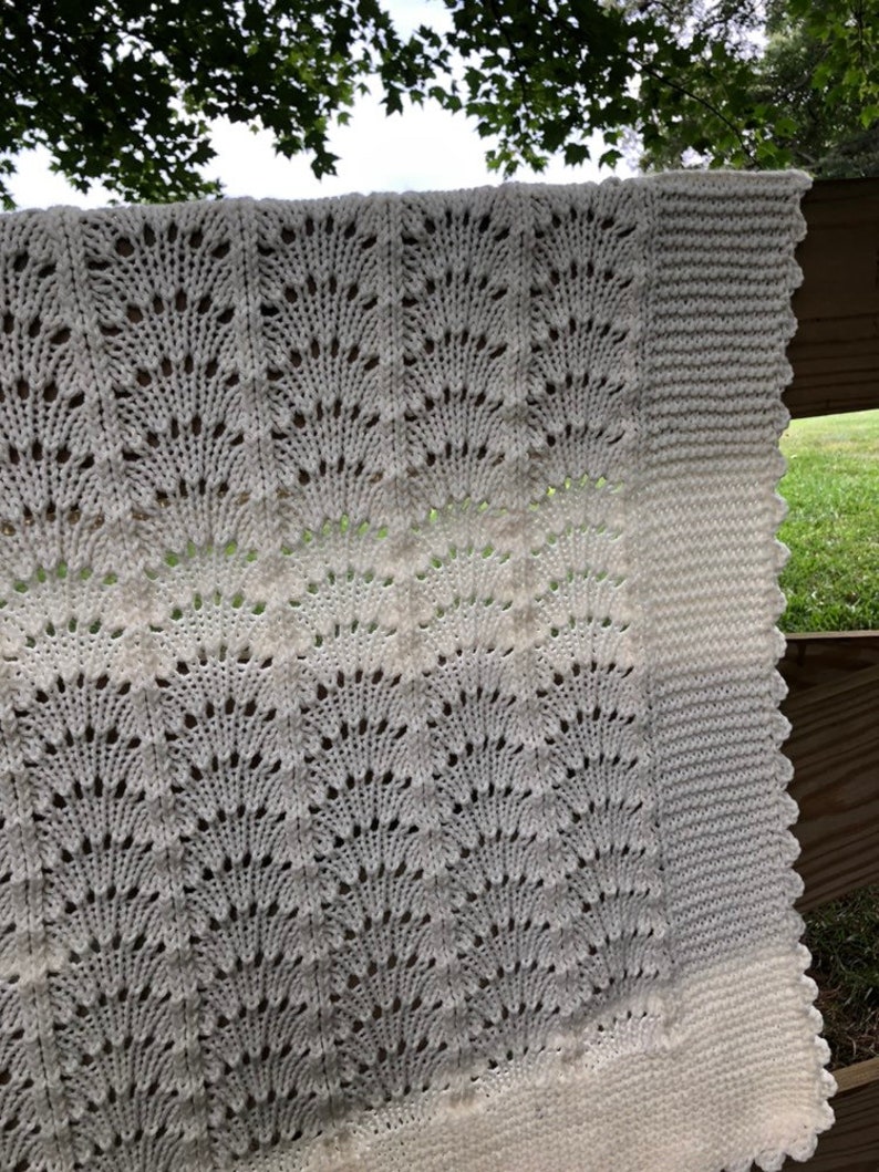 IN STOCK -Heirloom Lace Modern Baby Blanket Off White Baby Gift Hand Knit