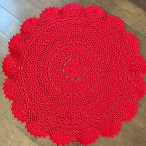 NEW ITEM: Peony Doily Rug - Cranberry - Boho Rug - 34 inches