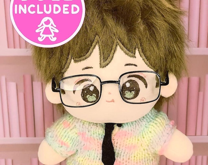 Brunet Doll Handmade Knitted Pastel Sweater for 20cm Plush – Full Outfit, Doll Only, or Outfit Set – Kawaii Bear Embroidery Plushie Clothes