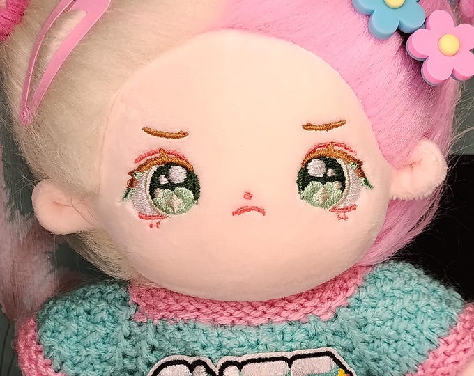 Handmade Doll Sweater CUTE Patch Pastel Teal&Pink Sweater for 20cm Plushie Doll Clothes Aesthetic Plushie Outfit Knitwear Vibrant Colorful
