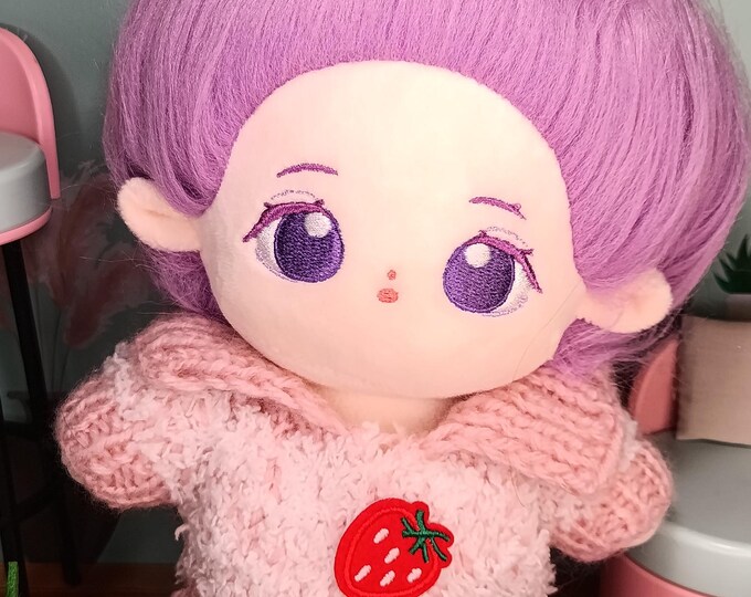 Handmade Cozy Pink Strawberry Sweater for 20cm Plush Dolls Soft Fluffy Knitwear Adorable Strawberry Patch Medium and Fat Plushies Clothing