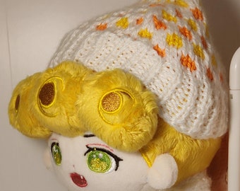 Handmade White Knitted Hat and Scarf Set with Yellow Orange Star Patterns for 20 cm Dolls Perfect for Winter and Fall Outfits Knit Plushie