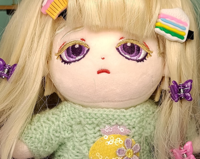 Handmade Doll Sweater Pullover Clothes Light Green Knit with Pineapple Flower Embroidery Fits 20cm Plush Dolls Cute Mint Winter and Autumn