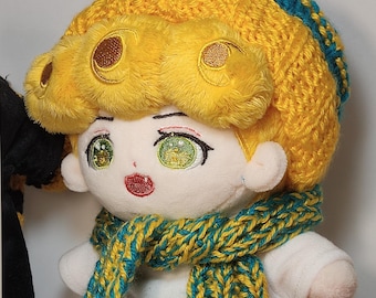 Handmade Hat and Scarf Set for 20cm Plush Dolls Inspired by the Ukraine Flag Knitted Beanie Fashionable Plushie Doll Accessories Handcrafted