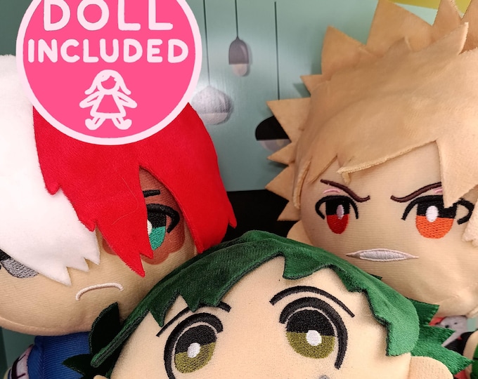 BNHA Plush Dolls with Handmade Sweaters, 6 Options Todoroki Deku Bakugo Cozy Outfits Wardrobe with Sweaters Knit Style DOLL INCLUDED
