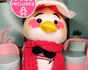 Lucifer Duck Plush with Handmade Hot Pink Soft Knitted Scarf 50 cm – Hazbin Hotel Inspired Plush Morningstar Plushie Toy with Extra Flair