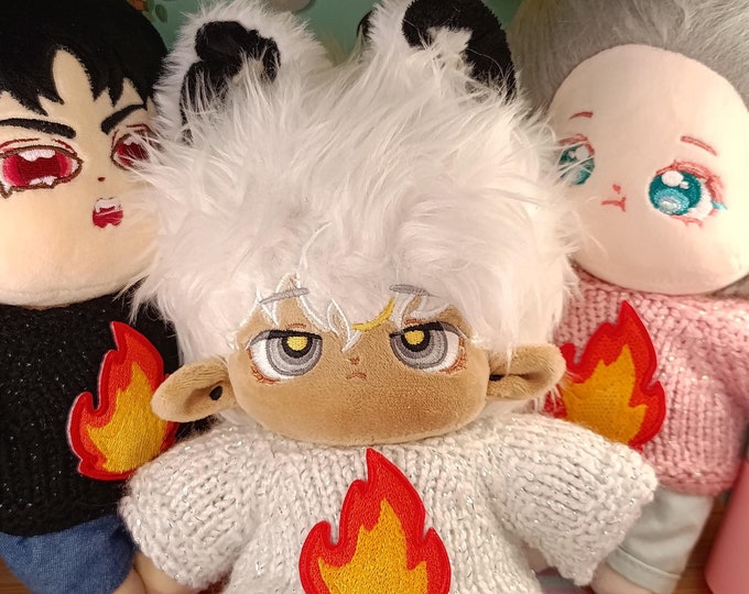 Handmade Knitted Lit Fire Sweater for 20cm Plush Dolls Three Color Options Stylish Fiery Plushie Outfit Knitwear Style Display Doll Wardrobe