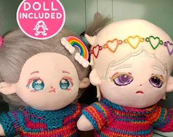 Original 20cm Plush Dolls with Handmade Sweaters, Collectible Plushie Outfits Knit DOLL OPTION or Reduced Price for 2 Dolls Fashion