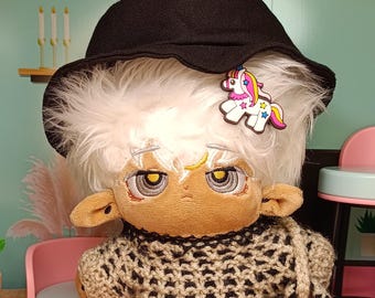 Handmade Knitted Beige Sweater w/ Matching Bag for 20cm Dolls Cozy Knit Plush Doll Plushie Outfit Set with Sparkle Accents and Bag Accessory