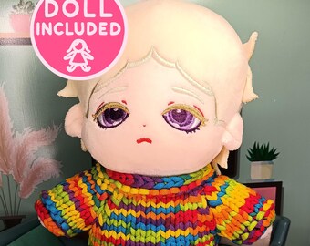 Handmade Knitted Rainbow Sweater for 20cm Plush Dolls Blond Sad Doll Purple Eyes Cozy Outfit Full Set Blue Pants or Clothes Cotton Plushie