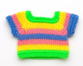 Handmade Knitted Pastel Rainbow Sweater 20cm Plush Dolls Soft Style Doll Clothes indie/kawaii Aesthetic cottagecore kidcore Plushie Outfit