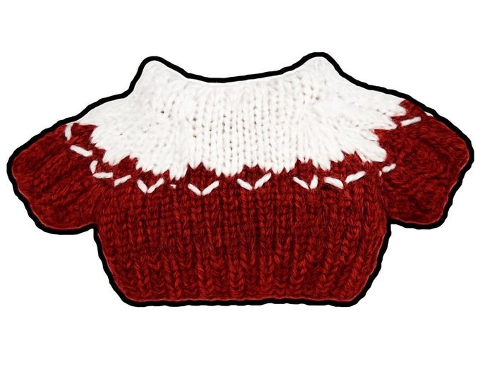 Handmade Red and White Knitted Sweater for 20 cm Plush dolls | Cozy, warm, academia aesthetic & style | Patterned Pullover, Perfect Gift