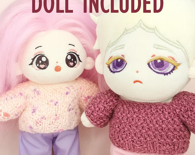 Handmade Knitted Doll Sweaters Plum, Pink, or Speckled & Plush Doll Options – 20cm Basic Clothes for Plushies, Kawaii Knit Outfit Plush Gift