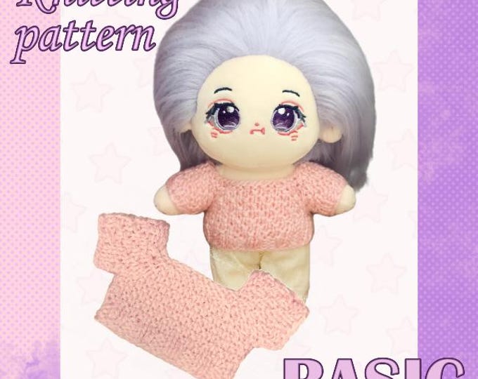 Simple Textured Knit Sweater Pattern for Plush Dolls | Beginner-Friendly Knitting PDF | 20cm BASIC Clothes | Instant Download DIY Guide