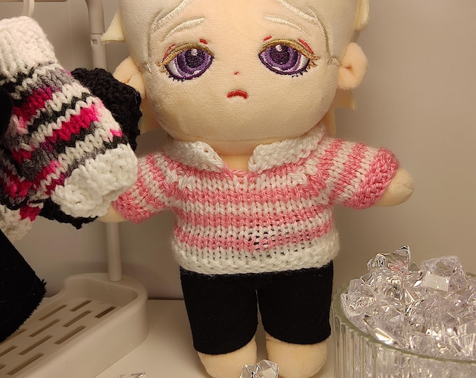 Handmade Knitted Pink & White Sweater for 20cm Plush Dolls Angel Dust Inspired Cozy Outfit Stylish Knitwear Plushie Comfort Gift Wardrobe