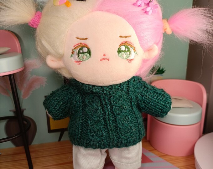 Handmade Green Knit Sweater for 20cm Plush Dolls Cozy and Stylish Outfit Knit Knitwear Fits Medium and Fat Body Plushie Winter Fall Clothing