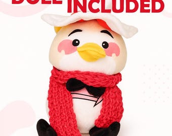 Lucifer Duck Plush: Hazbin Hotel Inspired Toy with Hot Pink Knitted Scarf