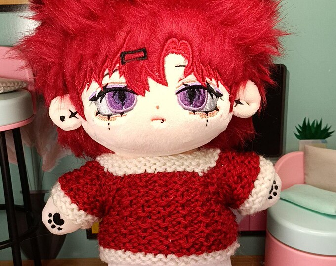 Handmade Knitted Sweater 20cm Plush Dolls Red and White Clothes Aesthetic Plushie Outfit Knitwear Cute Wardrobe Festive Deep Style Pretty