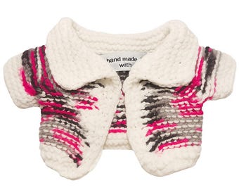 Handmade Knitted Cardigan Pink Grey White Color Combo for 20cm Plush Doll Dolls Fun Knitted Cozy Outfit Clothing Plushie Great Gift Idea
