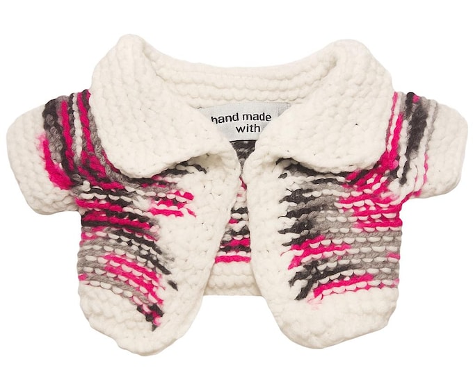 Handmade Knitted Cardigan Pink Grey White Color Combo for 20cm Plush Doll Dolls Fun Knitted Cozy Outfit Clothing Plushie Great Gift Idea